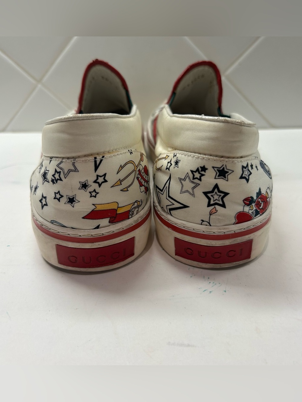 Gucci Men’s Tattoo Slip On Sneaker Shoes Size 38.5 Mermaid Roses Pirate Ocean - Picture 3 of 7
